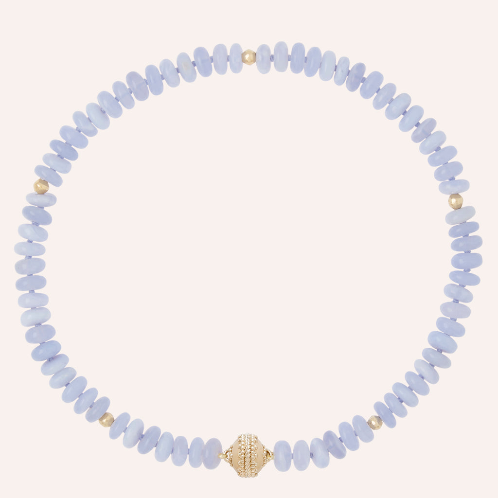 Peppercorn Blue Chalcedony 10mm Rondelle Necklace