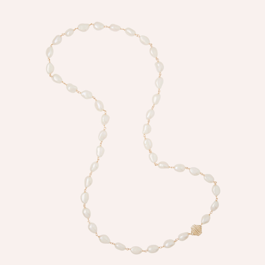 Caspian Freshwater White Cultured Baroque Pearl Necklace