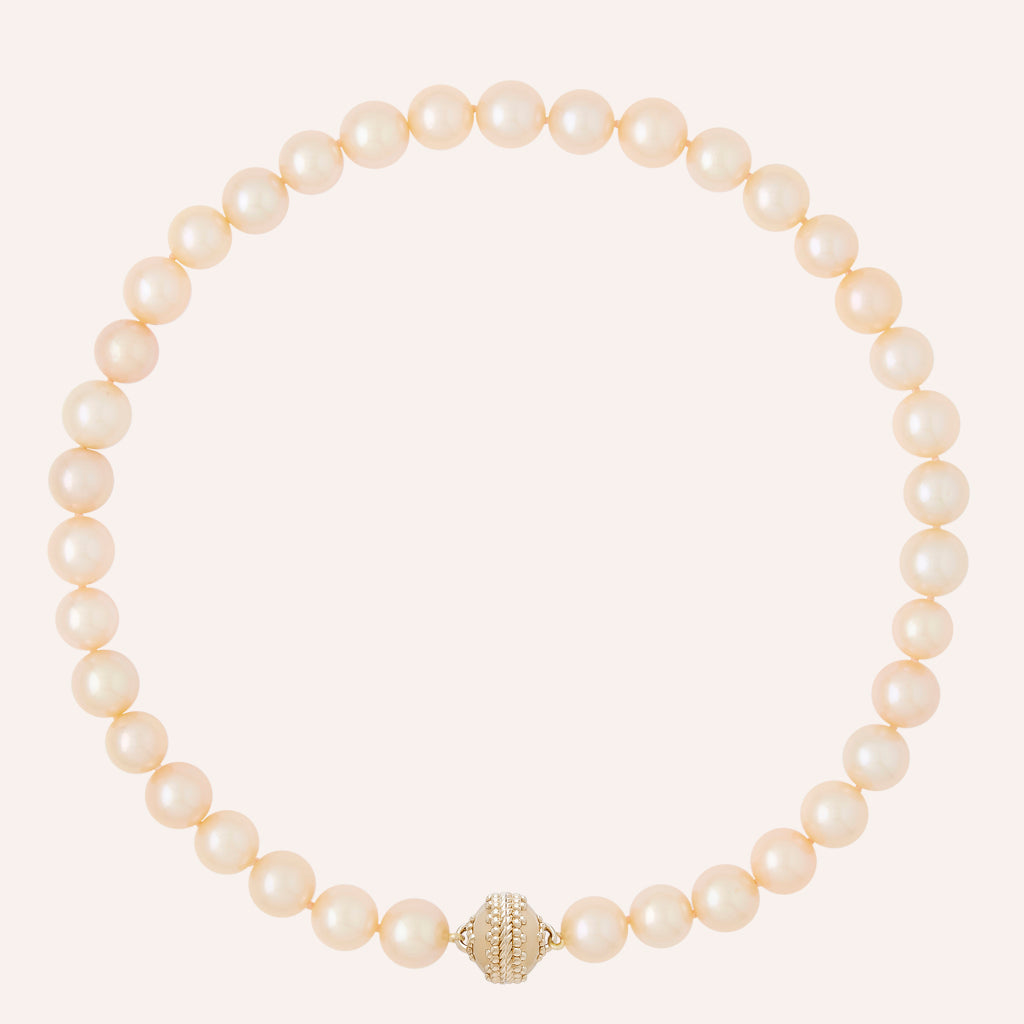 Peach Freshwater Round Pearl 9.5-10.5mm Necklace