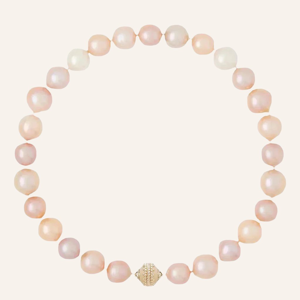 Peach Freshwater Round Pearl 13-15mm Necklace