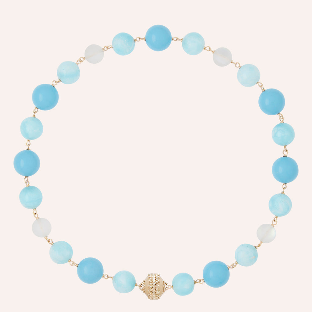 Caspian Argonite, Cosmic White Glass, & Reconstituted Turquoise Necklace