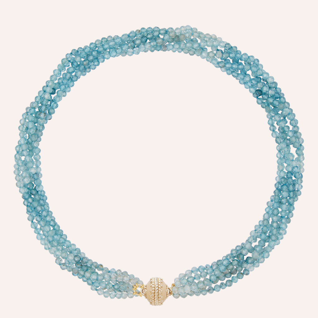 Blue Zircon Round Faceted Beaded Necklace