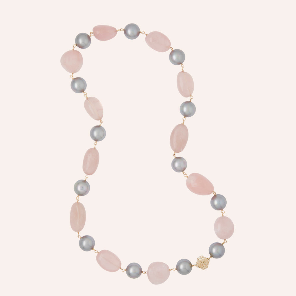 Caspian Gray Pearl and Rose Quartz Necklace