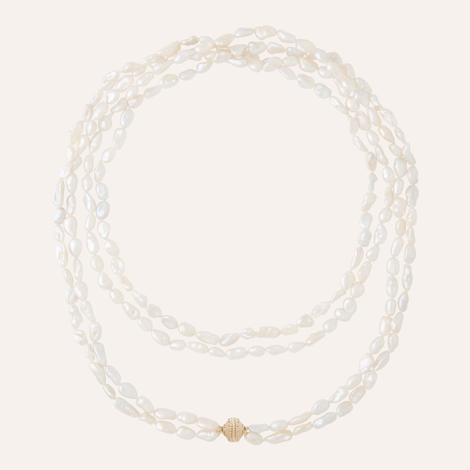 White Keshi Pearl Double-Strand Opera Necklace