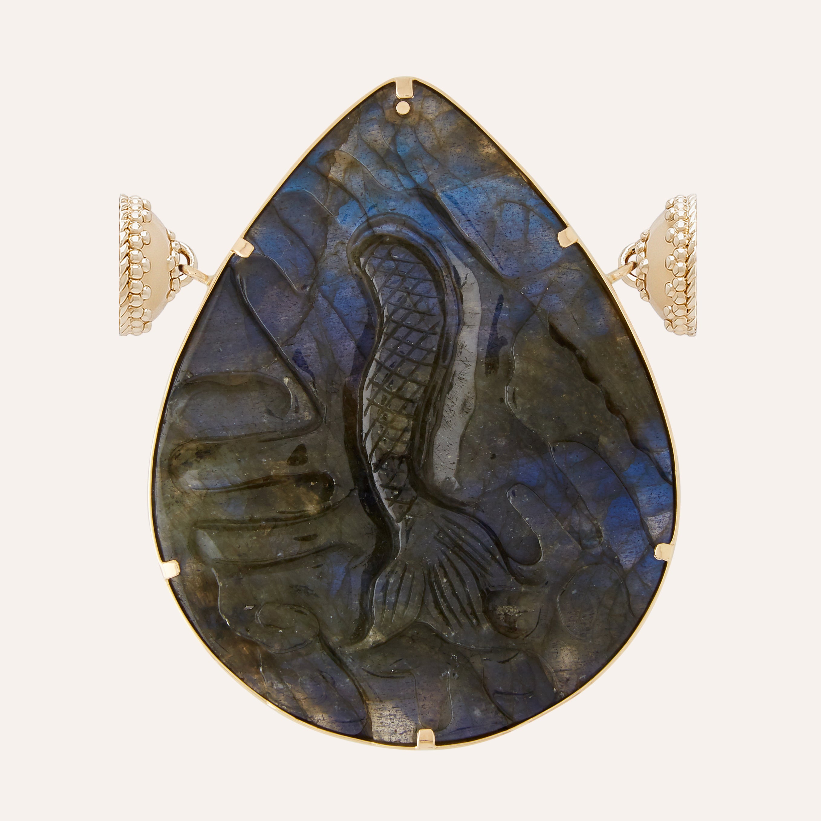 Carved Labradorite Dragon Teardrop Centerpiece