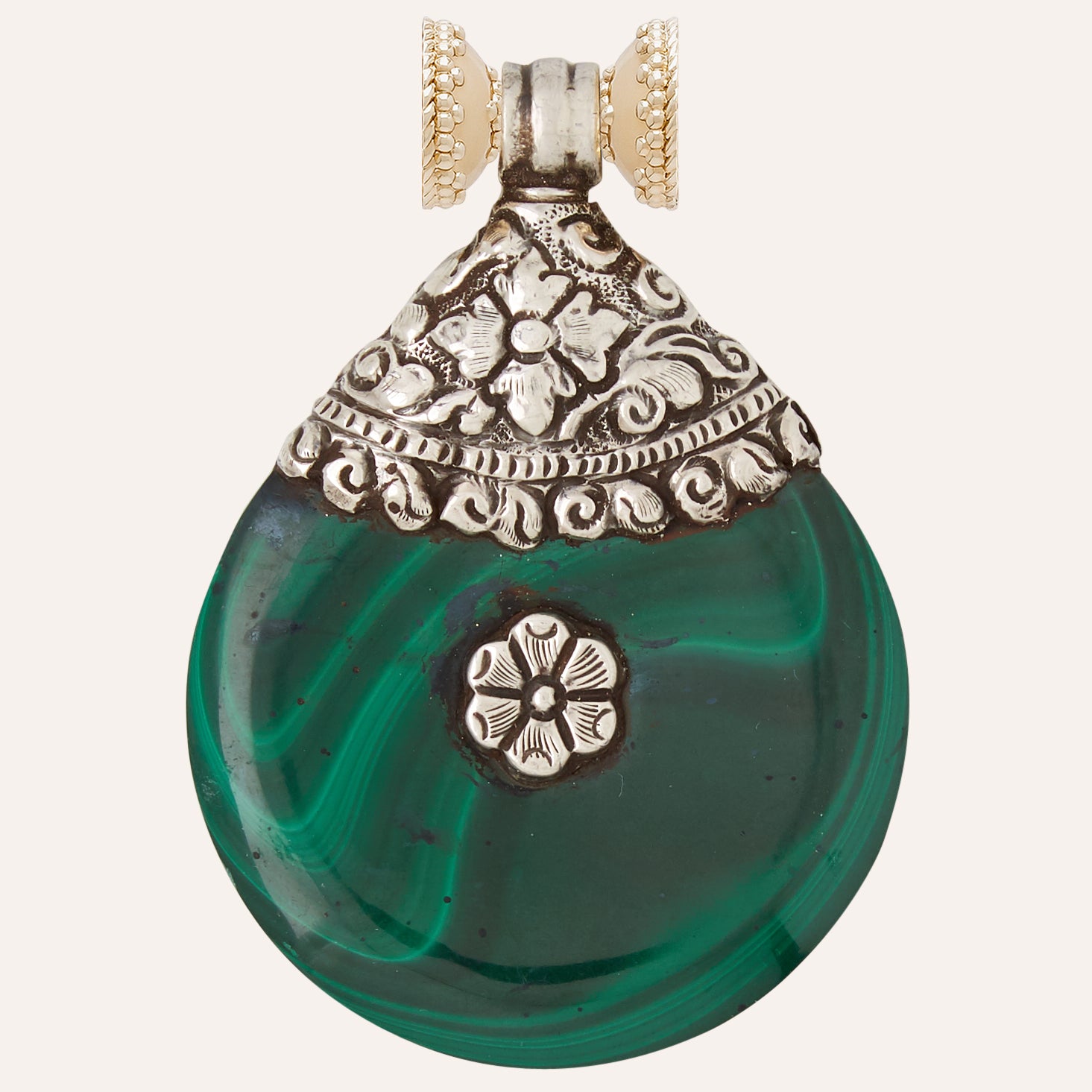 Tibetan Treasure Malachite Disc Centerpiece