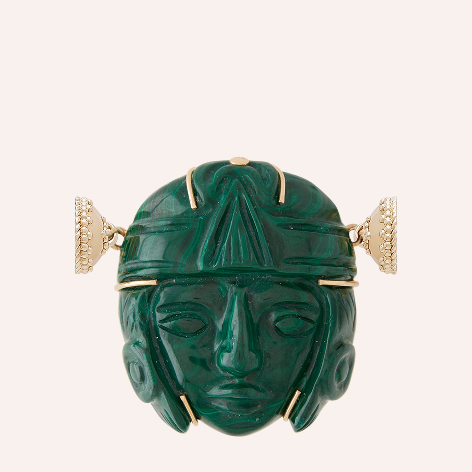 Mexican Malachite Carved Face Centerpiece