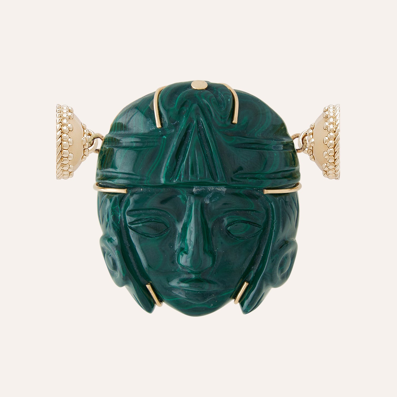 14K Mexican Malachite Carved Face Centerpiece