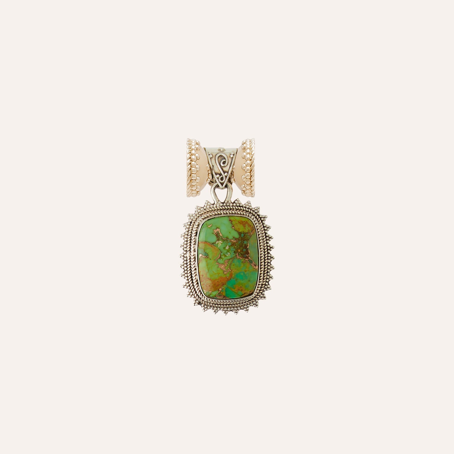 Tibetan Treasure Green Turquoise Cabochon Centerpiece