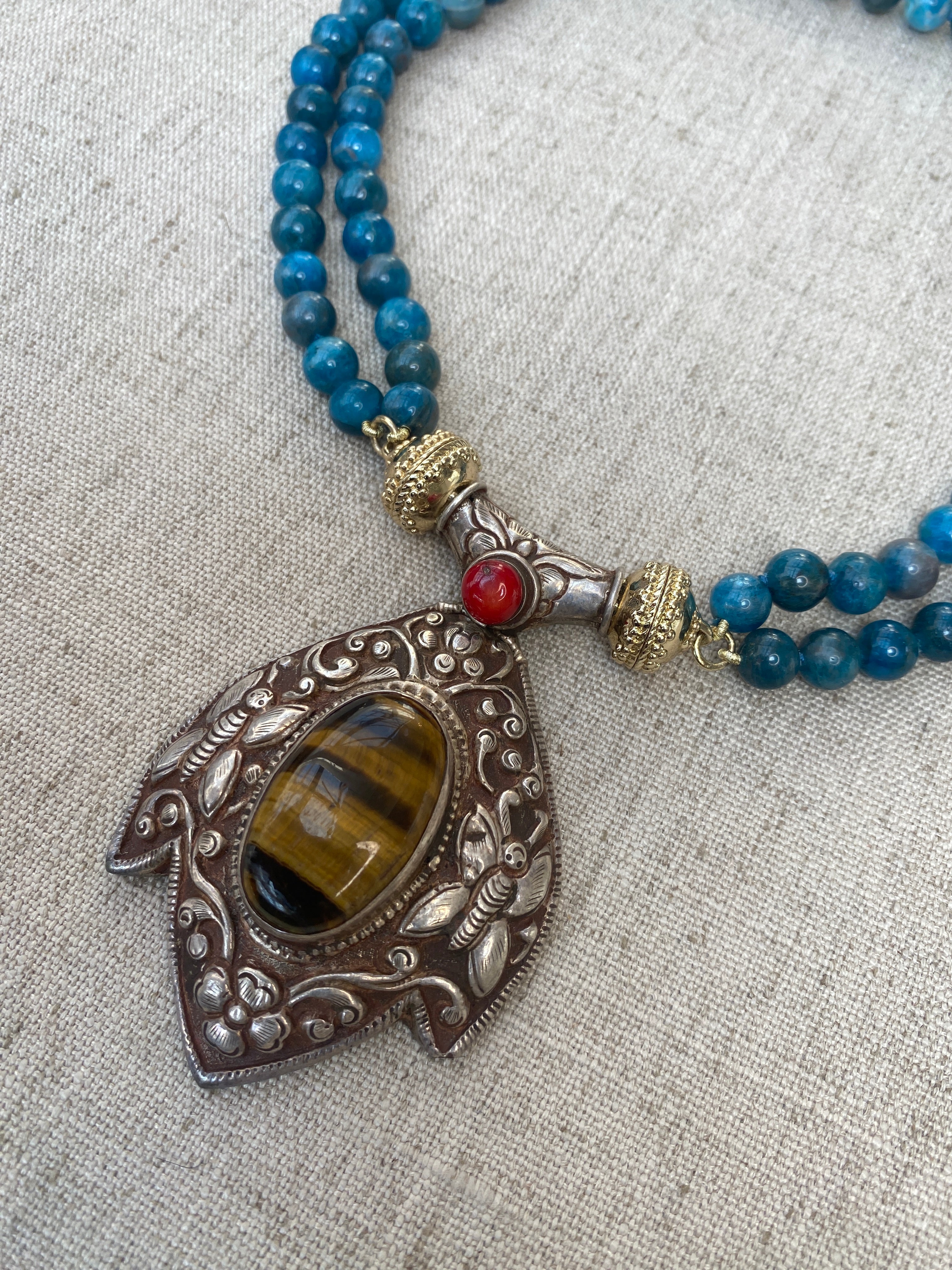 Tibetan Treasure Carved Butterfly and Tiger's Eye Centerpiece