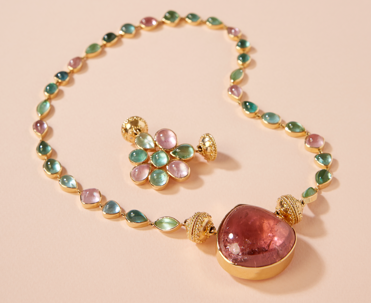 18K Candy Multi-Color Tourmaline Cabochon Necklace