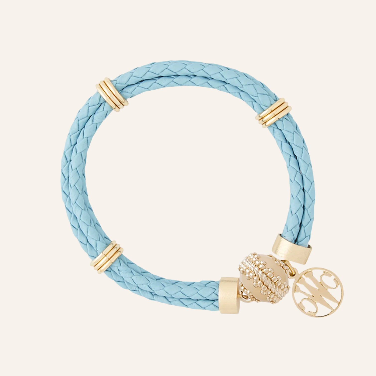 Aspen Braided Leather Powder Blue Bracelet