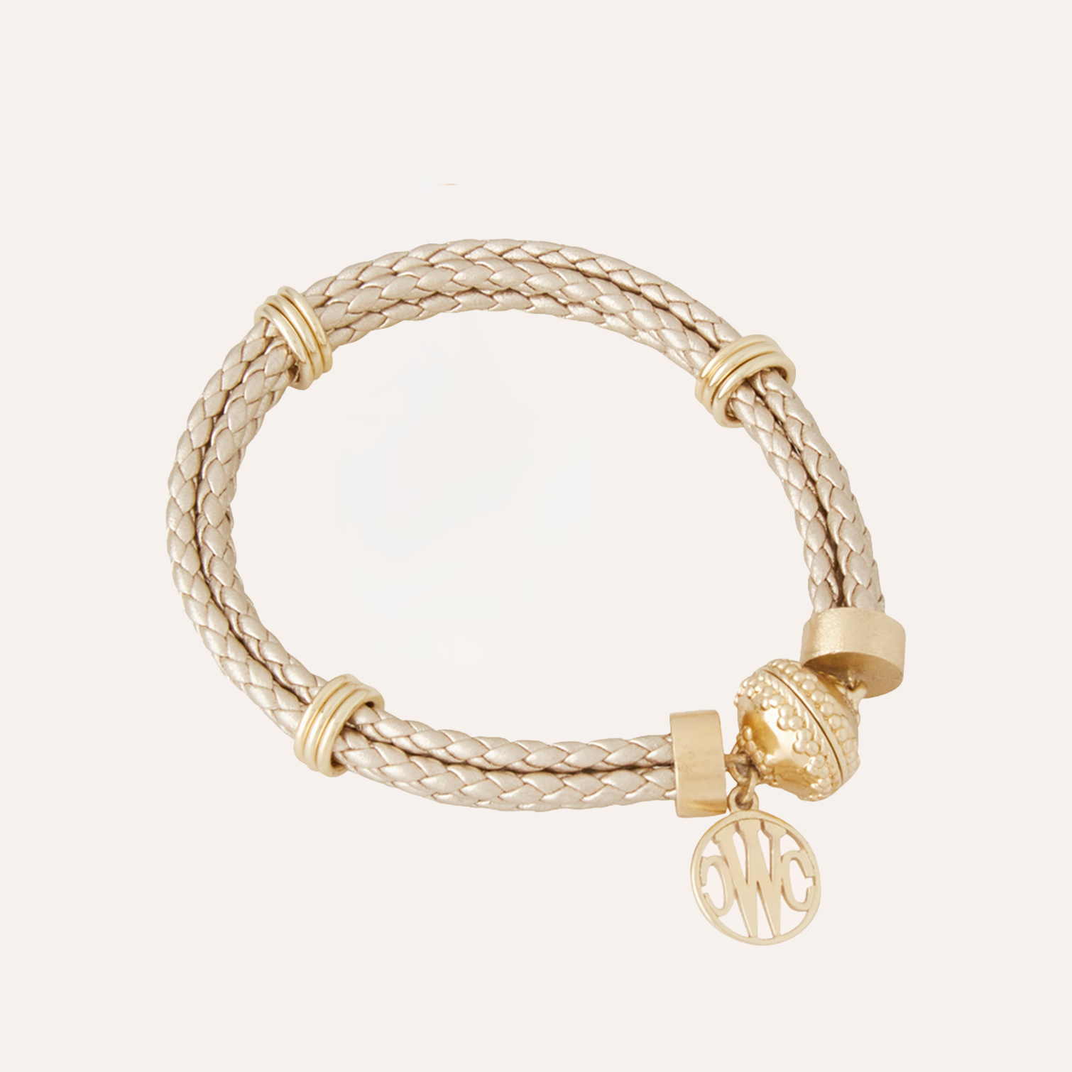 Aspen Braided Leather Brushed Gold Bracelet