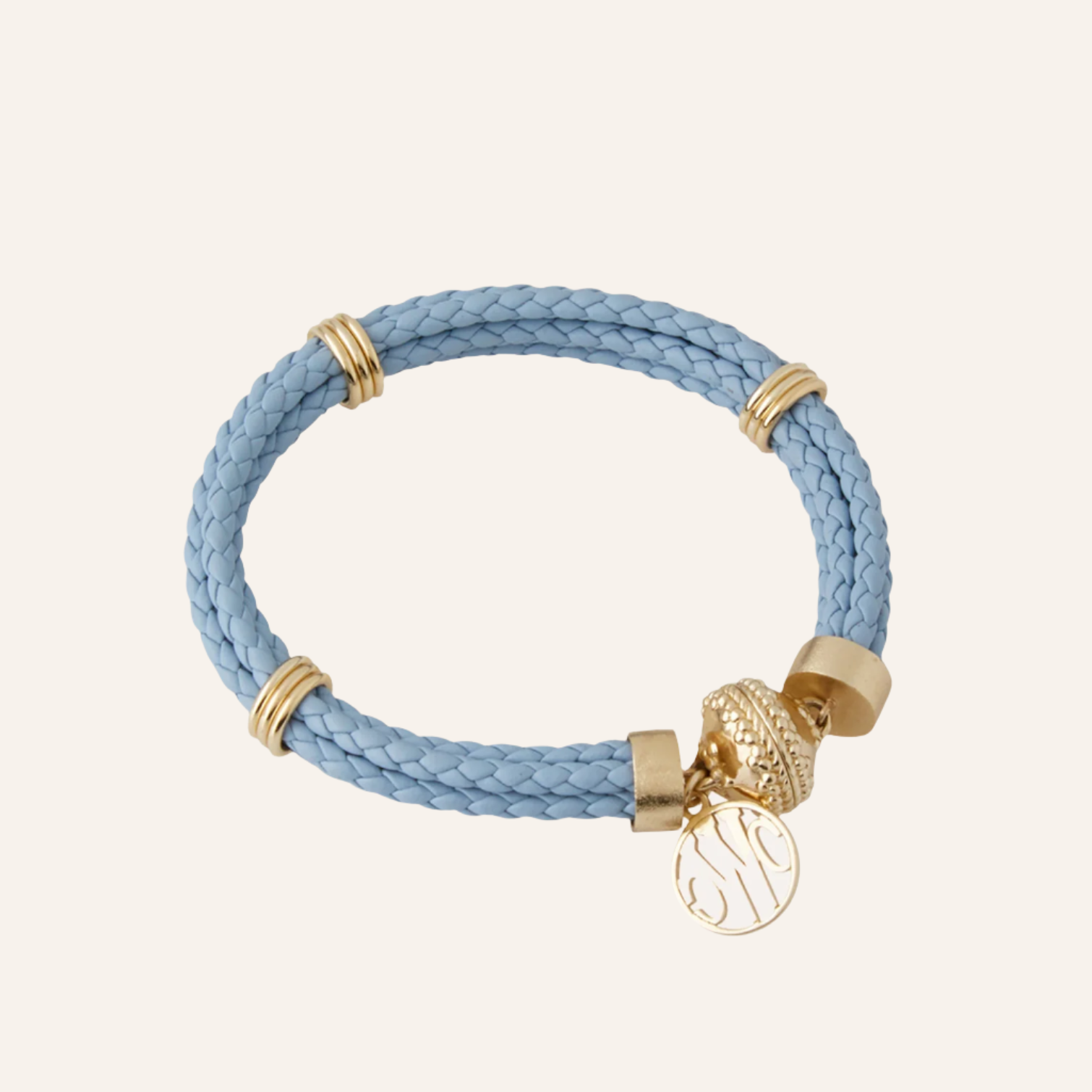 Aspen Braided Leather Sky Blue Bracelet