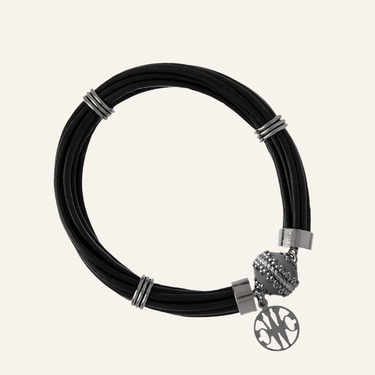 Aspen Leather Black Gunmetal Bracelet