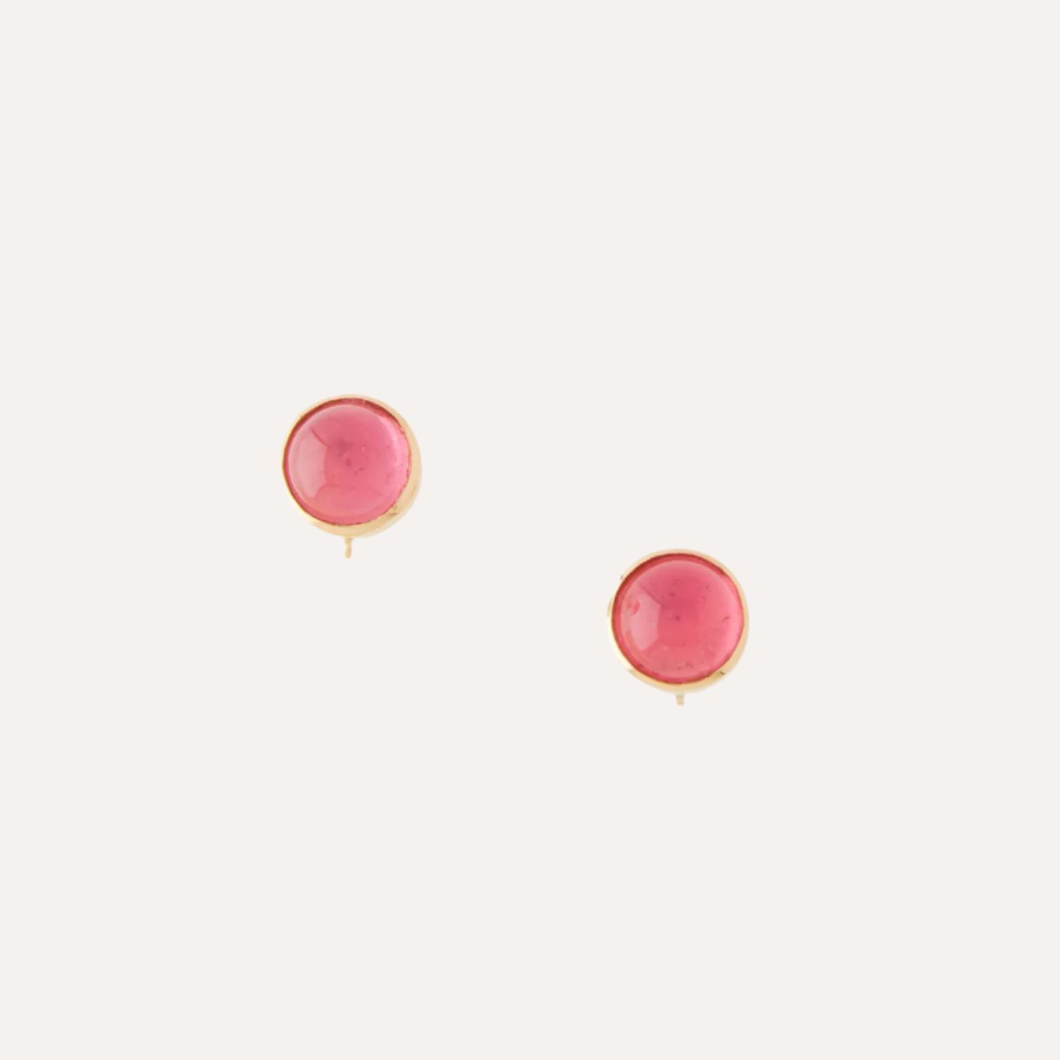 18K Tourmaline Rubellite 8mm Cabochon Earrings