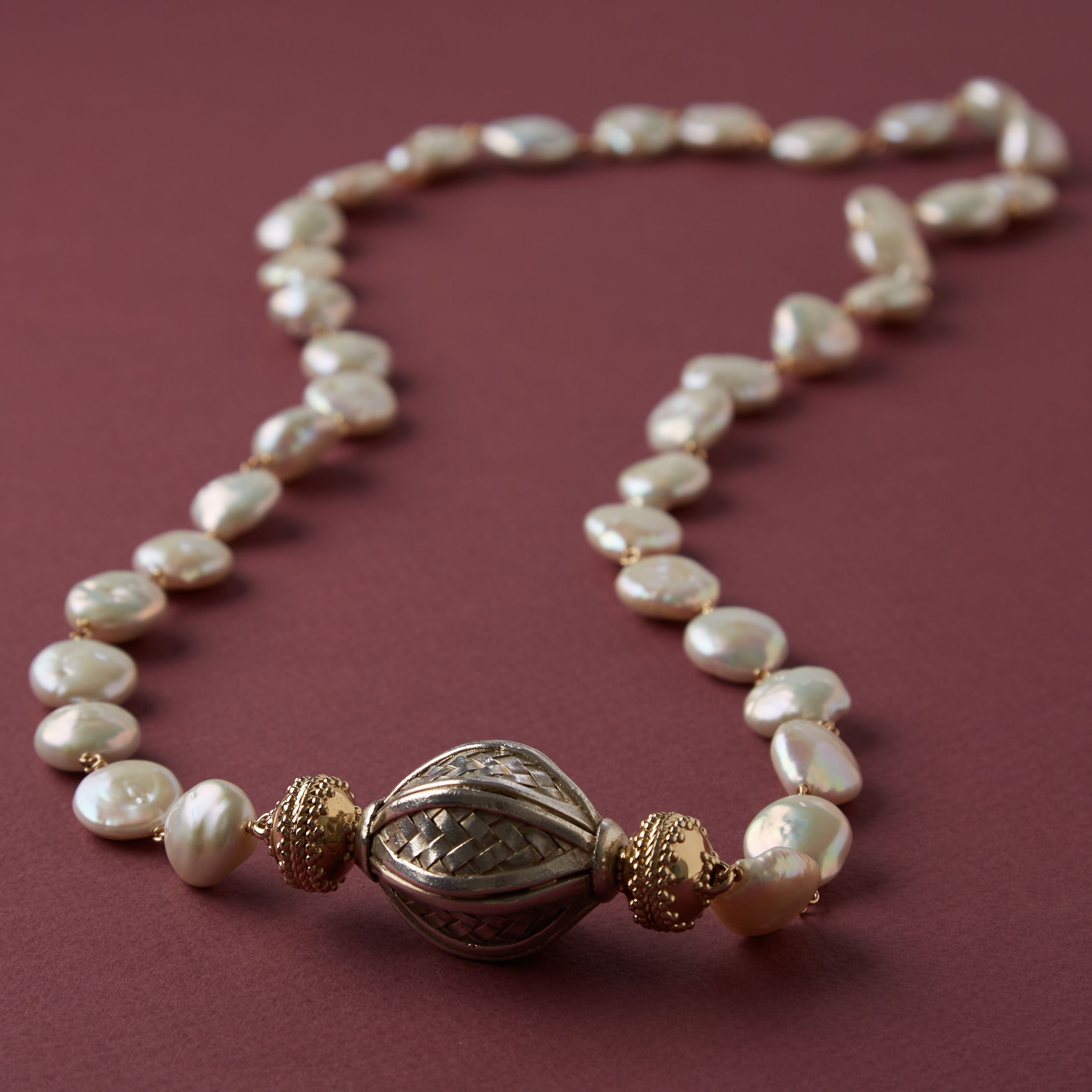 Caspian 13mm Coin Pearl Necklace