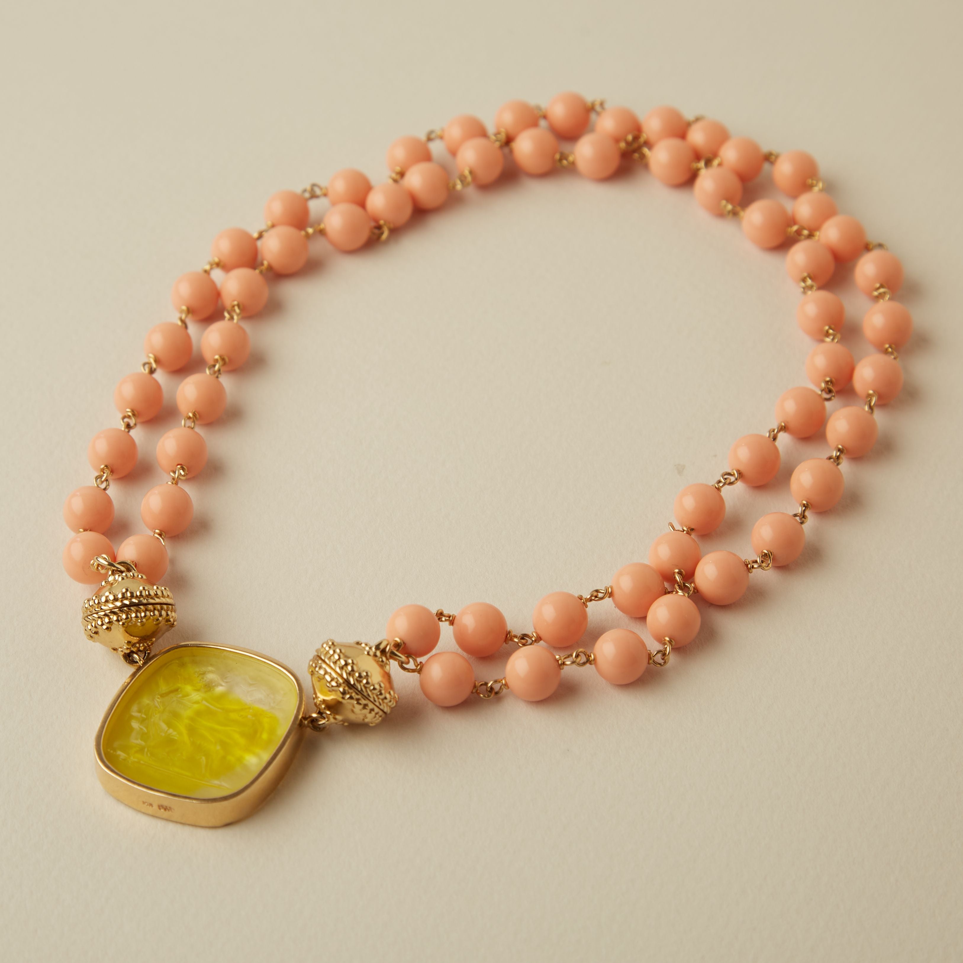 Caspian Victoire 8mm Reconstituted Peach Coral Double-Strand Necklace