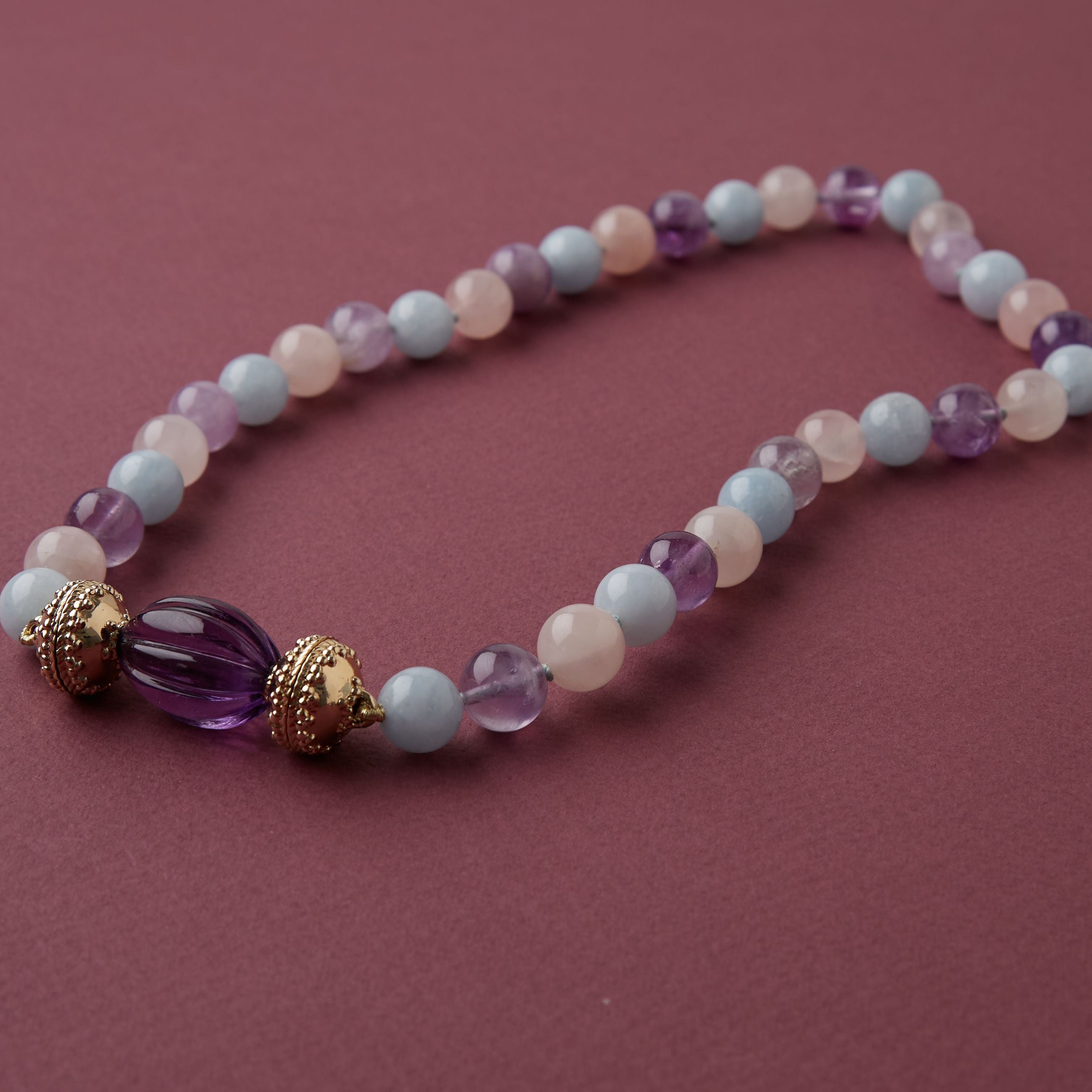 Victoire 10mm Amethyst, Aqua & Rose Quartz Necklace