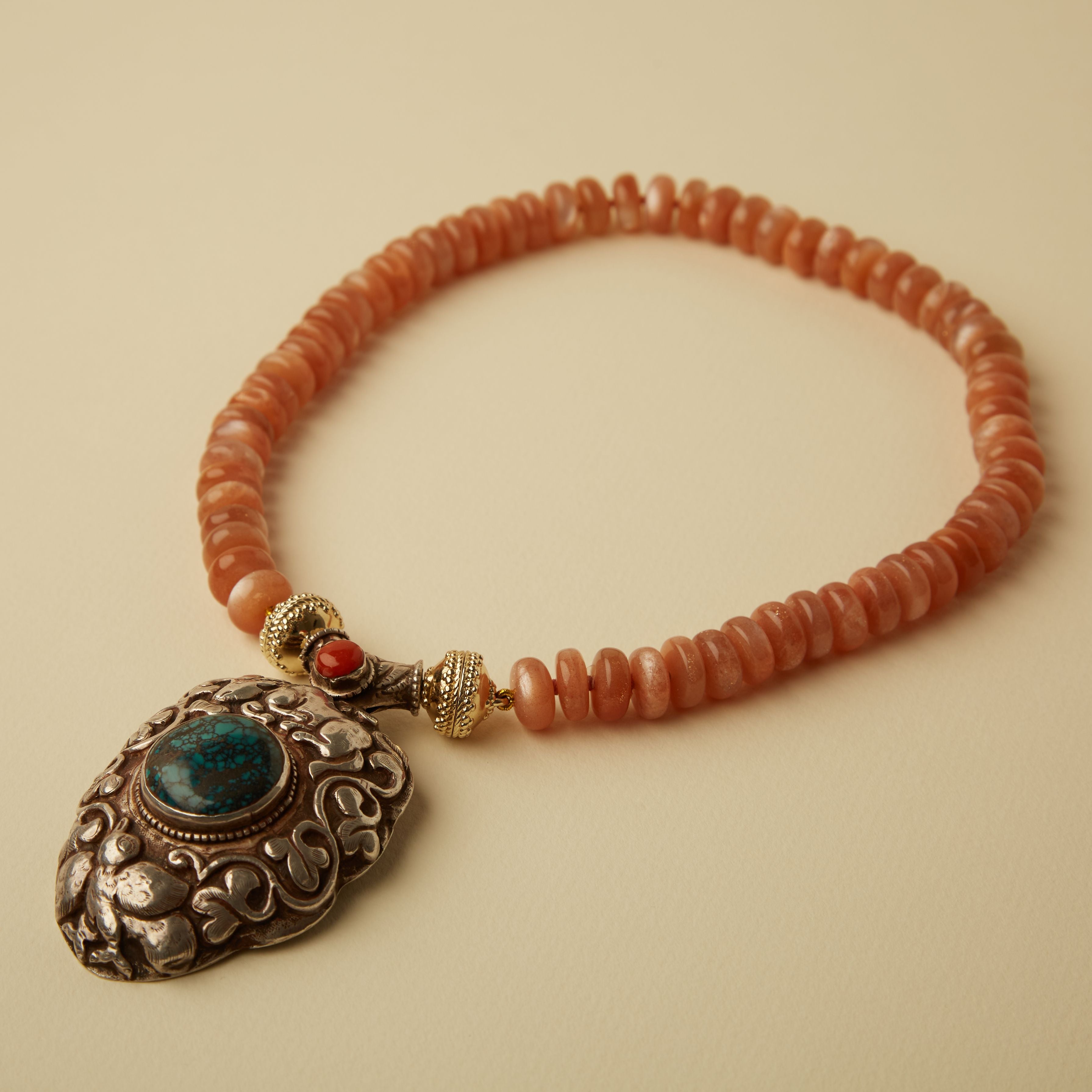 Peach Moonstone 11-12mm Rondelle Necklace