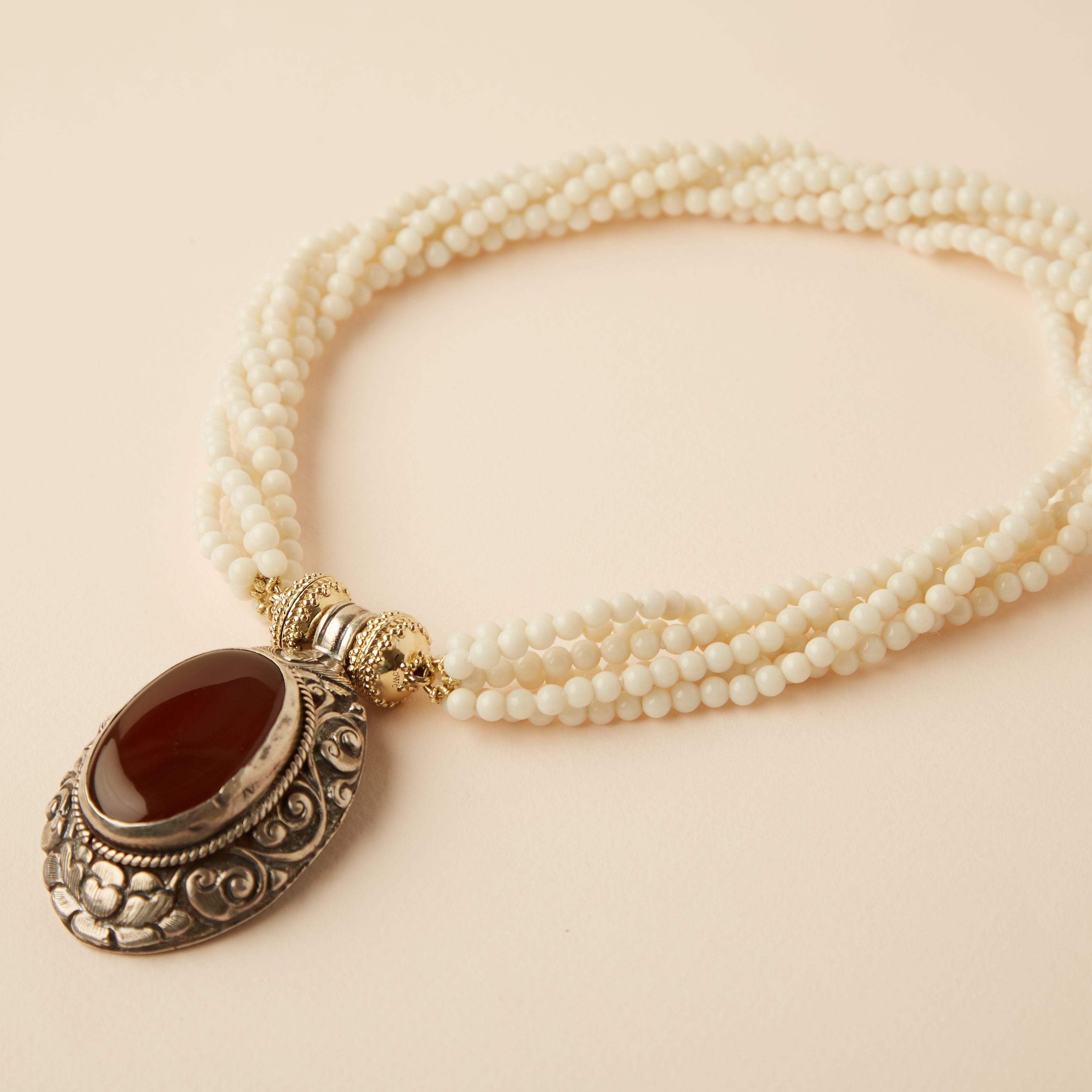 Tibetan Treasure Sterling Silver Carnelian Oval Centerpiece