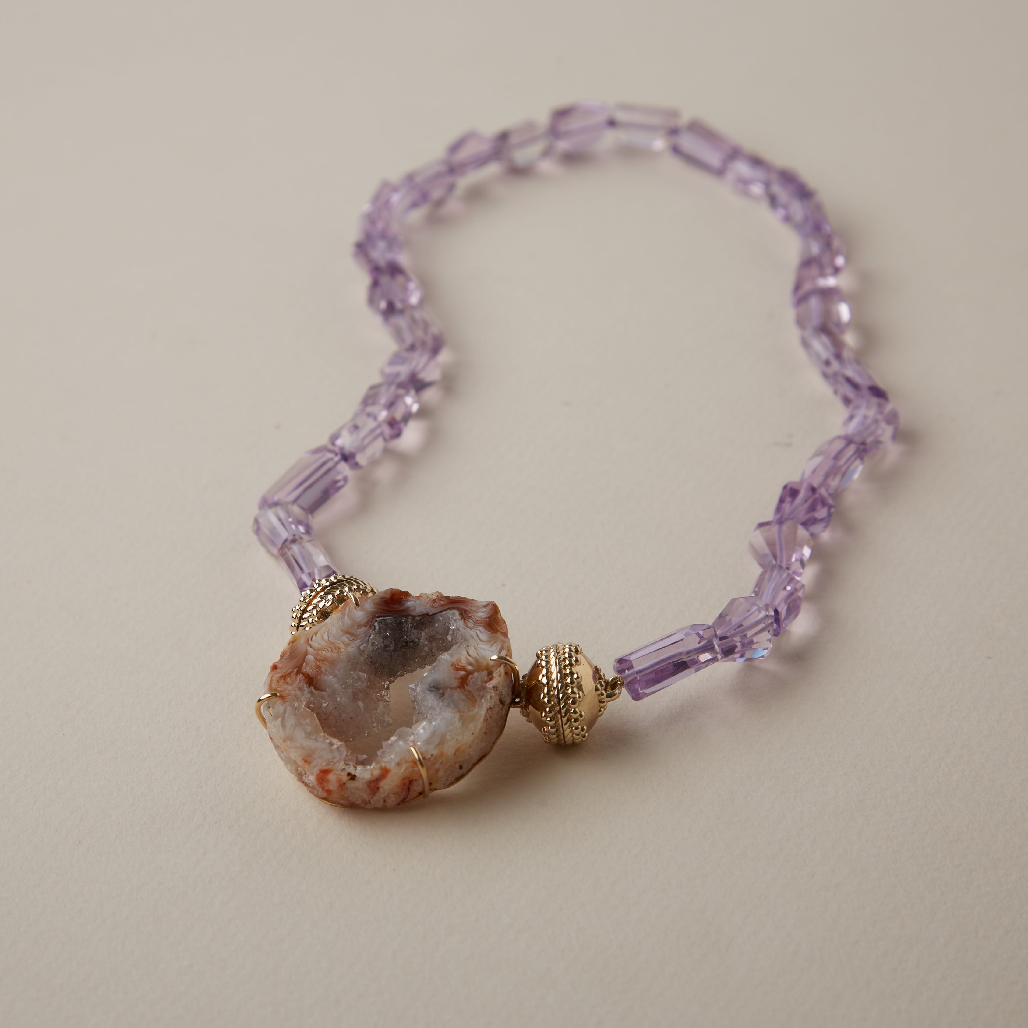 Pink Amethyst Faceted Nugget Necklace