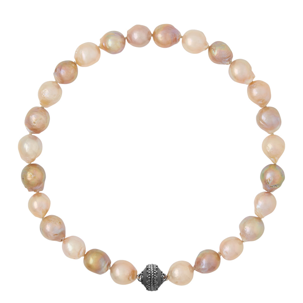 Freshwater Irregular Champagne Pearl Gunmetal Necklace