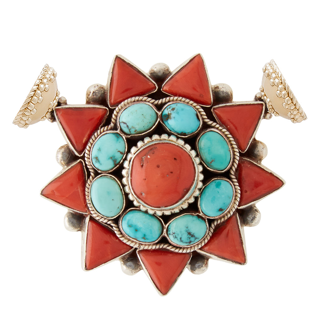 Tibetan Treasure Coral & Turquoise Burst Centerpiece