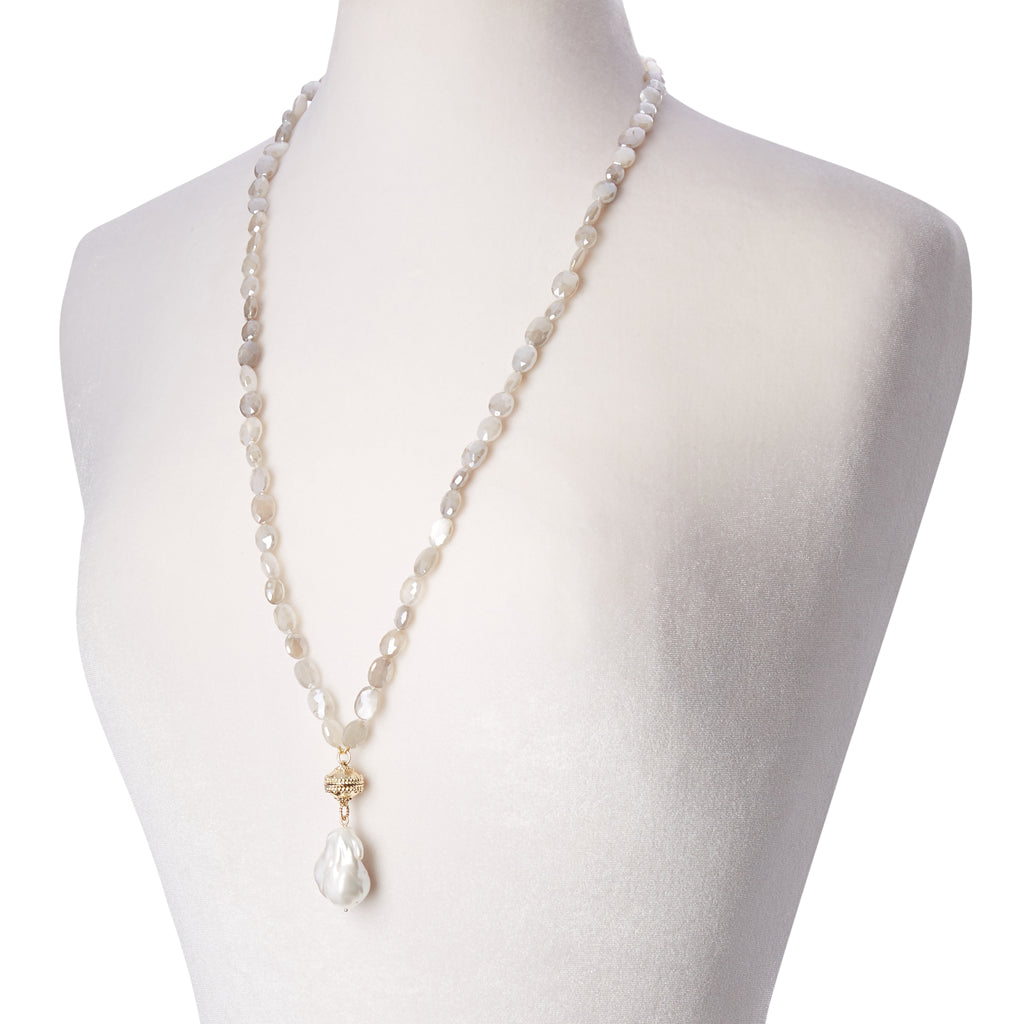 Nancy Cloud Coated Moonstone Double Strand Necklace