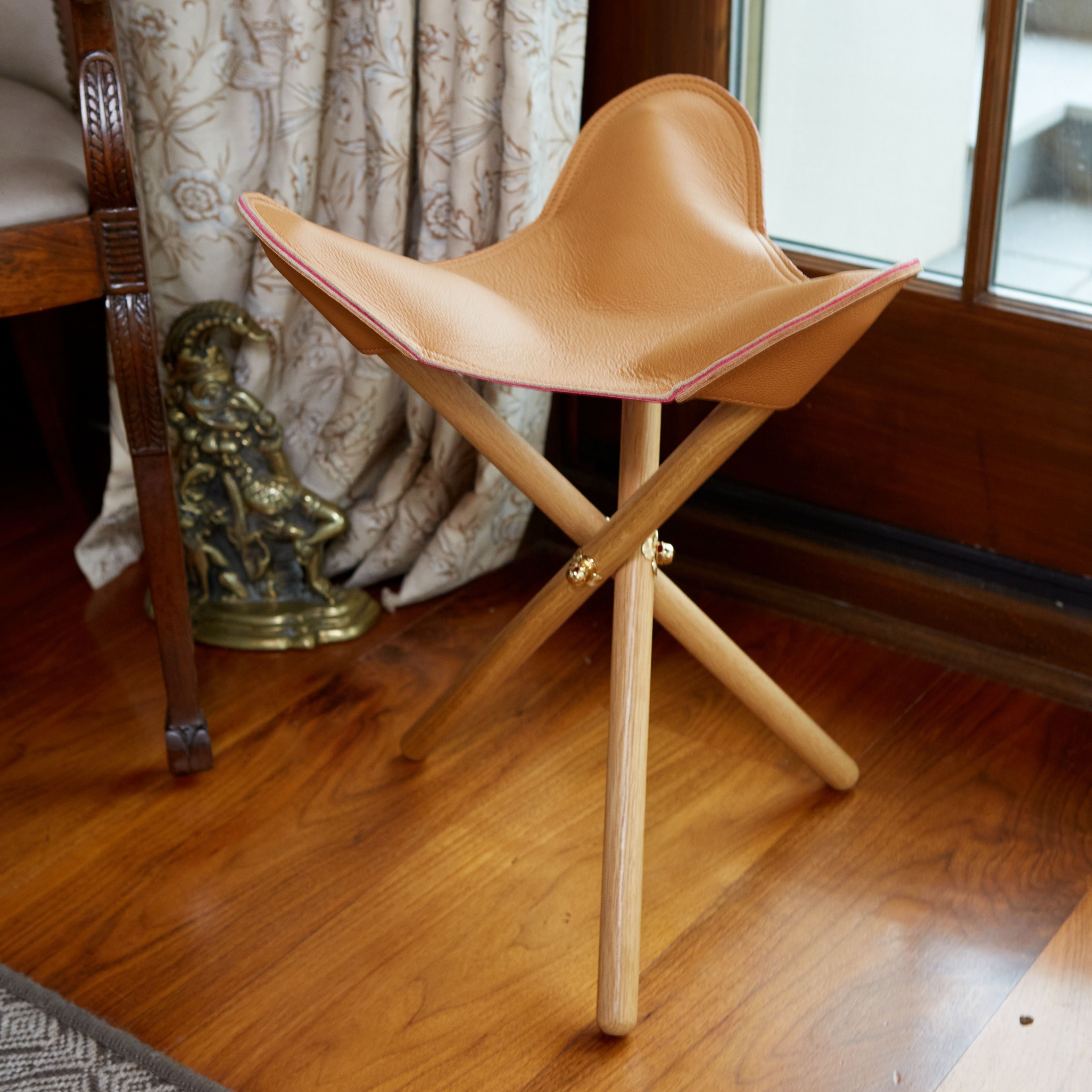 Leather folding online stool